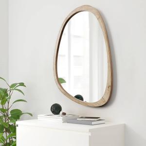 sawsile Irregular Mirror for Decor,Wood Frame Asymmetrical Wall-Mounted Mirror, Large Vanity Mirror for Wall Decoration, Modern Mirror for Living Room Bedroom Bathroom Entryway Mirror