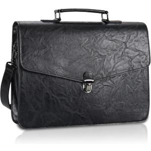 ESTARER Mens Leather Briefcase 15.6 Inch Laptop Messenger Bag, Professional Computer Shoulder Bag Office Satchel for Work Business, Black
