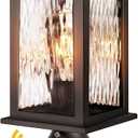 VIANIS Outdoor Post Lights Hardwired 120V, Oil Rubbed Bronze Dusk to Dawn Lantern Post for Outside with Pier Mount Base, Waterproof Aluminum ORB Exterior Lamp Post Light Fixture for Column Mount Light (Standard Size)