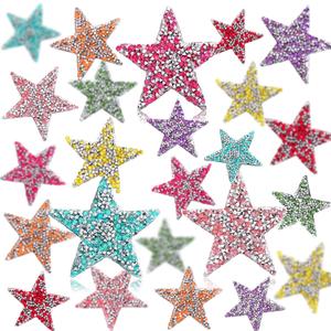 Syhood 24 Pieces Star Patches Iron on Rhinestone Adhesive Sequin Glitter Star Patches Appliques for Clothing Jeans Repair Decoration (1.57/2.36/3.15 Inch,Mixed Color)