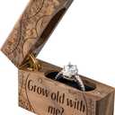 Wooden Engagement Ring Box Small Slim Flat Ring Case for Proposal,Wedding (Grow old with me)