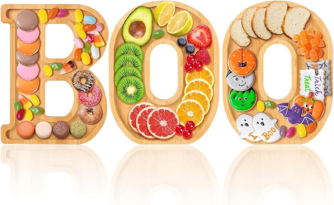 Christmas Boo Charcuterie Letters Bamboo Wood Charcuterie Christmas Board Letter Serving Tray Cheese Board Halloween Serving Tray Plates for Xmas Holiday Candy Cookie Home Party
