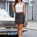 Shestellar Women's Sequin Skirt Sparkly Glitter High Waist Bodycon Mini Skirt for Party Club Night Out Cocktail (Black)