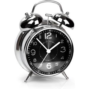 AYRELY Super Loud Alarm Clock for Heavy Sleepers Adults,Twin Bell Retro 4 Inch Silent Non-Ticking Quartz with Backlight, Metal dial, Alarm Clocks for Bedrooms Bedside (Black)