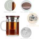 COMI Tea Cup with Infuser Walnut Lid&Handle, Glass Tea Cups with Wide Mouth Extra Large Capacity, Stainless Steel Tea Infuser Mug for Loose Leaf Tea Steeping(14oz/400ml)