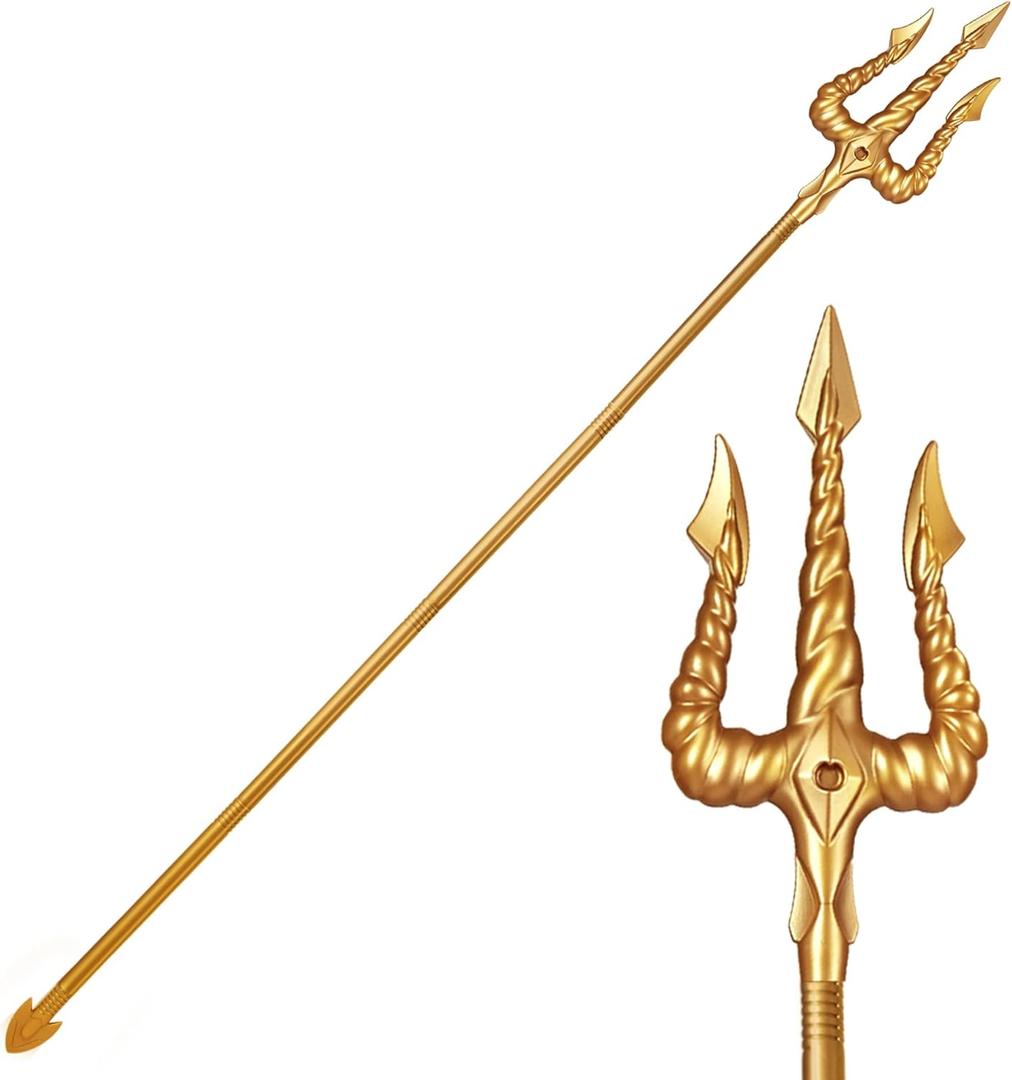 Spooktacular Creations Gold King Trident Cane, Halloween King Pitchfork Spear Trident Toy Prop for Halloween Costume Dress Up, Cosplay Parties Accessory