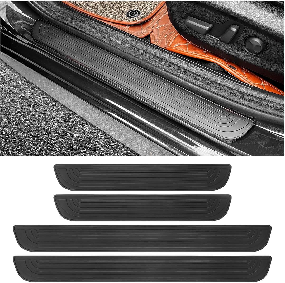 4PCS Car Door Sill Protector,Anti-Scratch Rubber Car Door Protector Edge Guards for Door Steps,Universal Waterproof Door Threshold Strips Exterior Accessories for Car Truck SUV (Black, Width 2.36")