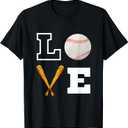 LOVE heart baseball valentines birthday men women boys girls T-Shirt L, Black