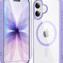 FNTCASE for iPhone 17 Case Clear: Magnetic Phone Cases with Screen Protector Drop Proof Compatible with Magsafe Slim Anti Yellowing Rugged Shockproof Protective Transparent Cell Cover (B-Purple)