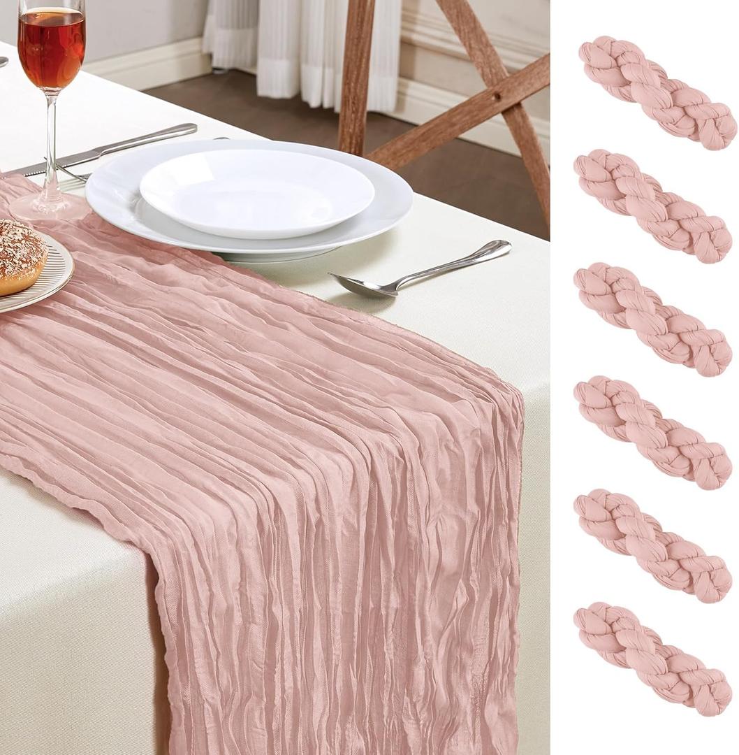 6 Pack Dusty Pink Mothers Day Cheesecloth Table Runner 10FT Long Boho Gauze Table Runner Rustic Sheer Runner for Spring Wedding Bridal Baby Shower Birthday Holiday Party Table Decor Easter Decor