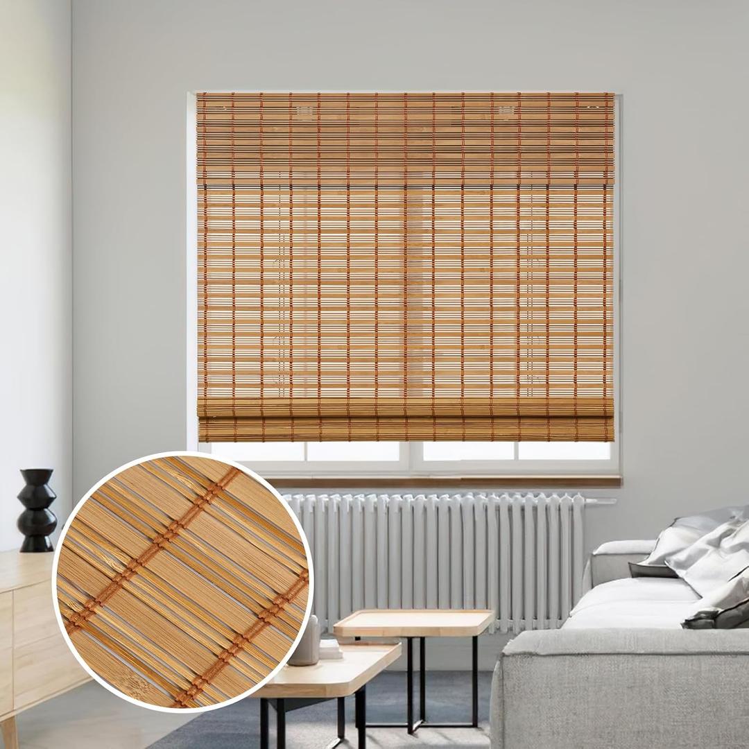 SMONTER Bamboo Roman Shades for Windows-Cordless Wooden Woven Blinds Light Filtering Bamboo Roll up Shades UV Protection and Easy Set up for Door and Countryhouse, 22" W x 64" H, Deer