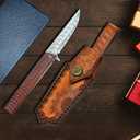 VALKNUT Damascus Pocket Knife, Handmade Hand Forged VG-10 Steel Folding Knives with Leather Sheath, 3-3/4 Inch Blade Pocket Knife for Outdoor Camping and Hunting (Sandalwood Handle)