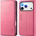 TUCCH Case Wallet for iPhone 17 Pro (6.3-Inch) 2025, [3 Card Slots] Kickstand [RFID Blocking] PU Leather Case, Flip Folio Cover with [TPU Shockproof Interior Shell], Hot Pink
