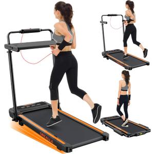 Walking Pad with 12% Incline, Under Desk Walking Pad Treadmill with Handle Bar & Removable Desk Workstation, 3 in 1 3.5HP Foldable Treadmill 300lbs Capacity for Home Office with Remote Control (Orange)