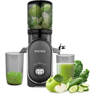 SUSTEAS Cold Press Juicer, 5.3" Feed Chute(50oz Capacity), 300 Watt Slow Masticating Juice Extractor for Whole Fruits and Vegetables, Automatic Feed, Easy to Clean, High Juice Yield,Silver gray