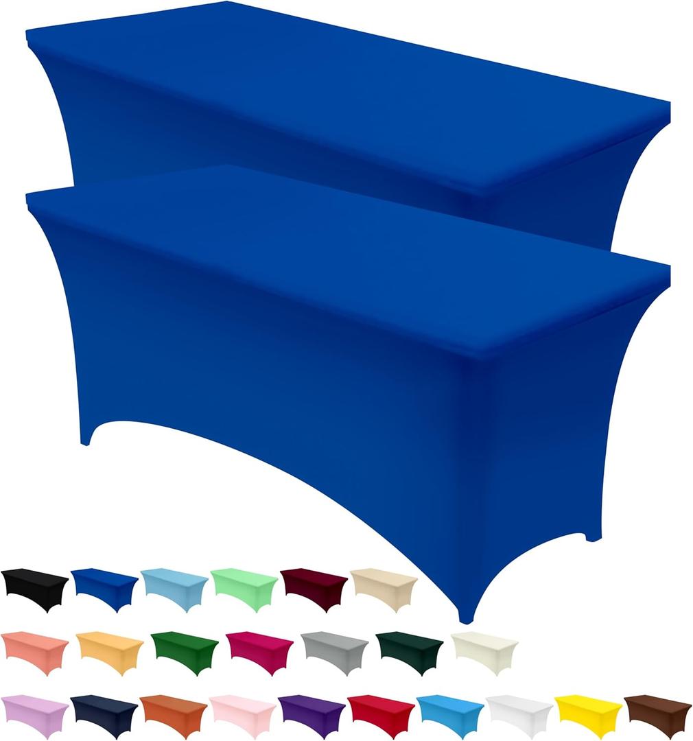 Utopia Kitchen Spandex Tablecloth 2 Pack [4FT, Royal Blue] Tight, Fitted, Washable and Wrinkle Resistant Stretch Table Cloth Rectangle Cover for Trade Show, Weddings & Parties [48Lx30Wx30H Inch]