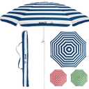 BANZ Cabana Beach Umbrella UPF 50 - UV Protection Foil-Lined Portable Outdoor Umbrella for Sand with Screw-in Base & Tilt Pole - Lightweight Beach Shade & Patio Umbrella with Bag, Blue and White