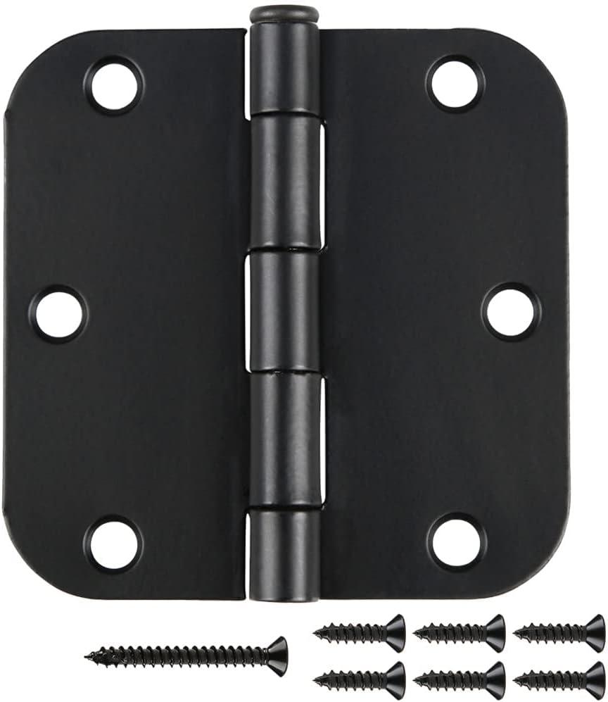 30 Pack Matte Black Door Hinges 3.5 x 3.5 Inch 5/8" Radius, Interior Heavy-Duty Rounded Hinge for Doors Standard Bedroom Office Door Hardware Removable Pin,RV,Garage,Storage Shed,Livestock Facilities