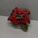 Flower Arrangement with Wooden Vase 8" Artificial Flowers in Pot - Fake Flowers Roses Peonies Hydrangeas in Wooden Vase Potted Artificial Flower Centerpieces for Table Decor Living Room - Red