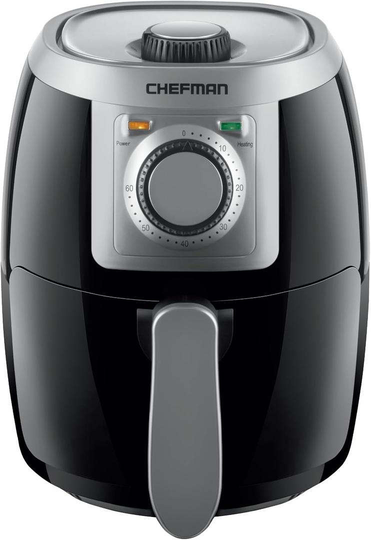 CHEFMAN Small, Compact Air Fryer Healthy Cooking, 2 Qt, Nonstick, User Friendly and Adjustable Temperature Control w/ 60 Minute Timer & Auto Shutoff, Dishwasher Safe Basket, BPA - Free, Black, 2 Quart