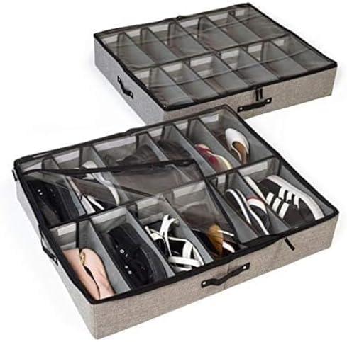 storageLAB Slim Under Bed Storage Containers, Closet Organizers with Sturdy Handles for Clothes, Comforters, and Accessories, Use Under or at the End of the Bed - 2 Pack, Adjustable Dividers, Grey