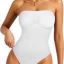 Irisnaya Strapless Shapewear Bodysuit for Women - Thong Bodysuit Tummy Control Tube Top Body Suits with Removable Strap (Large, White)