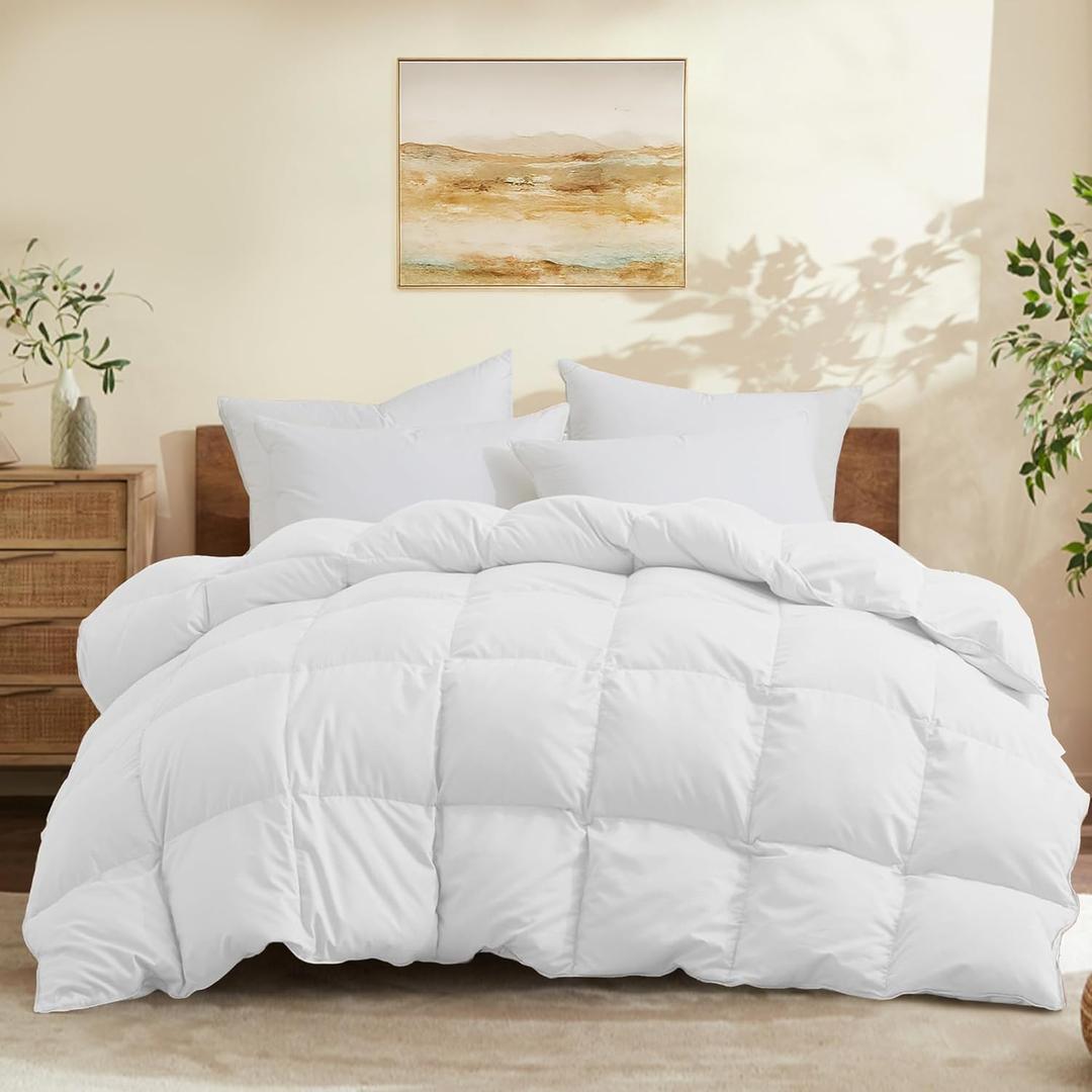 Joysoul Twin Size Down Comforter - All Season Ultra Soft Goose Down & Feather Fiber Fill, Luxury Hotel White Duvet Insert with Corner Tabs (68" X 88")