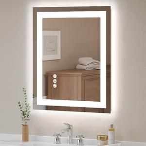 USHOWER LED Bathroom Mirror 24x36 Inch Tempered Glass - Frameless LED Backlit Lighted Mirror for Bathroom Vanity with Anti-Fog, 3 Colors Dimmable, Memory Function, Wall-Mounted