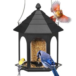 Kingsyard Metal Bird Feeder for Outdoors Hanging, 3 lbs Seed Feeder, Wild Bird Feeders for Garden Cardinal Finch Bluebird, Easy to Fill & Clean, Black