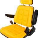Universal Forklift Seat with Adjustable Backrest, PVC Tractor Seat with Self-rebounding Safety Belt, Yellow Lawn Mower Seat with Headrest Armrest for Excavator Dozer