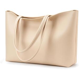 KALIDI Tote Bag Zipper Shoulder Bag Faux Leather Purses Satchel for Women Large Casual Handbag Work Dating College, Beige