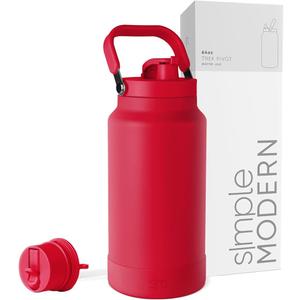 Simple Modern Trek Pivot | Half Gallon Water Bottle Jug with Handle & Boot | Interchangeable Straw & Chug Lids | Large Insulated Stainless Steel | Sports Camping Outdoors | 64oz, Ember Red