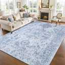 5x7 Area Rugs for Living Room, Large Washable Vintage Blue Living Room Rug, Soft Non-Slip Stain Resistant Throw Carpets for Dining Room Bedroom Office Farmhouse Home Decor, Blue