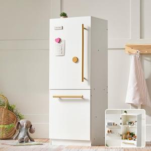 Tiny Land Wooden Toy Fridge with Spacious Storage, Realistic Play Kitchen Refrigerator for Kids Pretend Play with Three Freezer Magnets