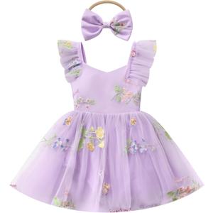 FYMNSI Infant Baby Girl 1st Birthday Outfit Floral Lace Tulle Romper Tutu Dress Headband 2 PCS Bodysuit Princess Summer Clothes, 18M