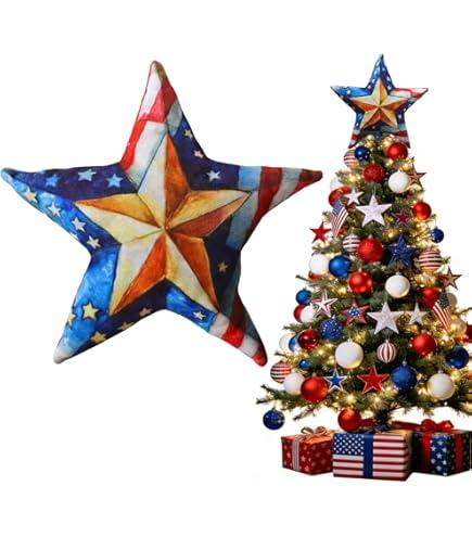 Patriotic Memorial Day 4th of July Christmas Tree Topper, 9 Inches Large Patriotic Memorial Day Independence Day Christmas Tree Decorations for Home Indoor Party