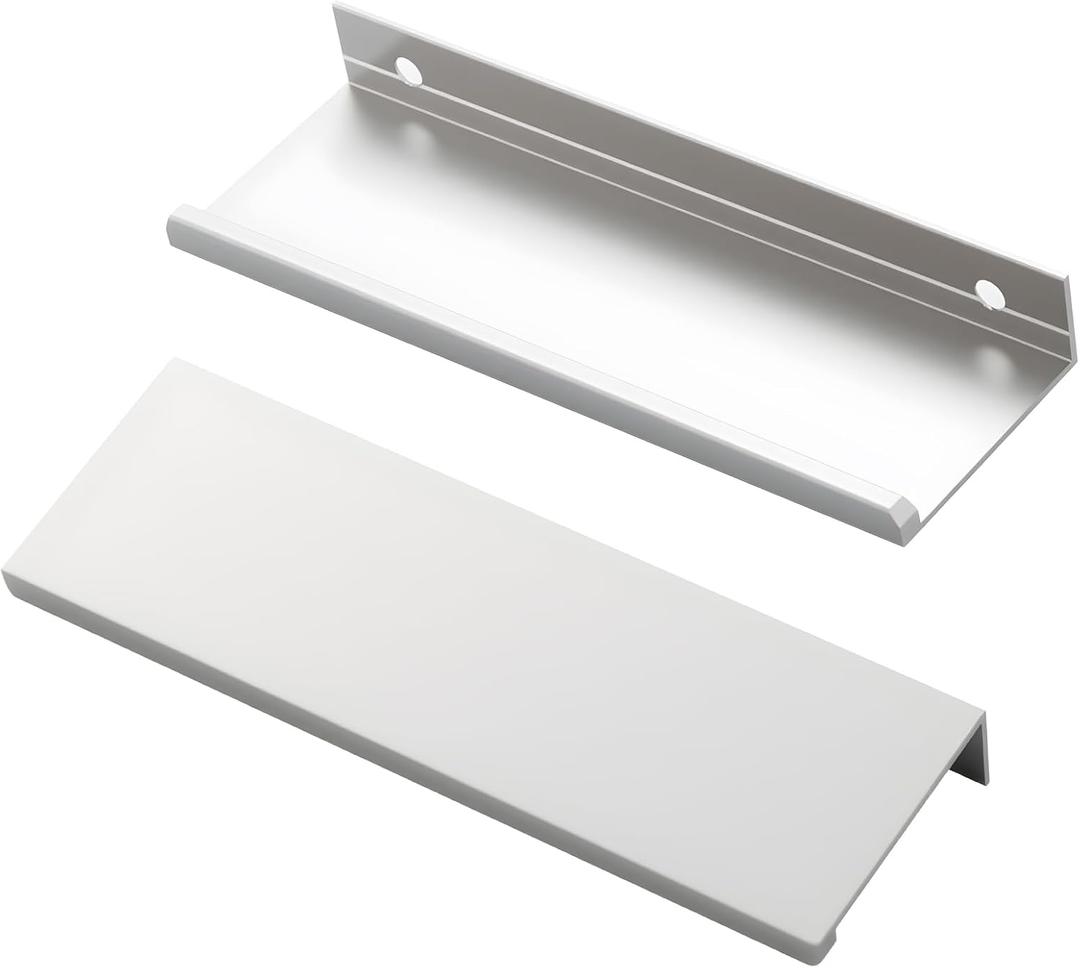 HOME MASTER HARDWARE 10 Pack Edge Finger Pulls for Cabinets 120mm/4.72" Length, Modern Drawer Concealed Tab Pulls, 96mm Hole Center Hidden Edge Pulls Handles for Home Cabinet, Silver
