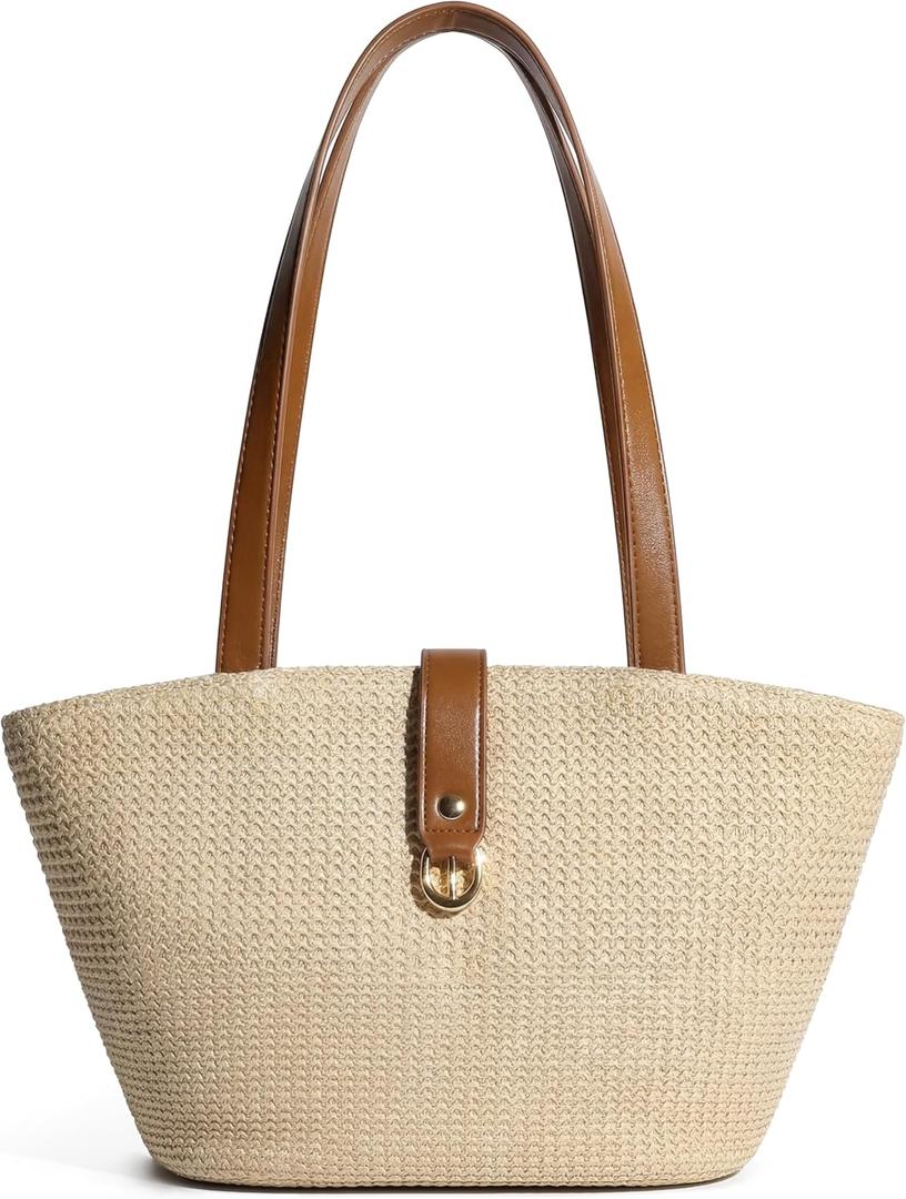 CHUNLI Straw Tote Bag for Women, Woven Raffia Straw Purse, Boho Beach Bag with PU Handle, Summer Vacation Resort Shoulder Bag