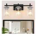 3-Lights Black and Brushed Nickel Bathroom Light Fixtures, Modern Black and Nickel Vanity Light with Clear Glass Shade, Wall Mount Lights Over Mirror for Bedroom Hallway Living Room