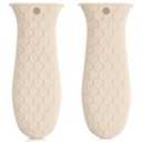 Patelai 2pcs Silicone Handle Cover for Cast Iron Skillet Kitchen Silicone Handles for Pots and Pans Non-Slip Pot Holder Sleeve for Fry Pan Griddles Metal Aluminum Cookware(Beige)