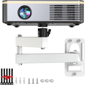 Universal White Porjector Mount Foldable Projector Wall Mount 1/4" Screw, Adjustable Tilt&Swivel Hanging Projector Bracket Holder Wall Mount Hanger Rack Stand for Projector with Cable Ties