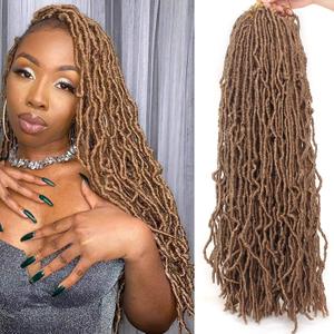 Leeven 24 Inch Distressed Faux Locs Crochet Braids 6 Packs New Soft Locs Strawberry Blonde Long Messy Goddess Locs Pre Looped Curly Wavy Dreadlock Synthetic Hair for Black Women #27