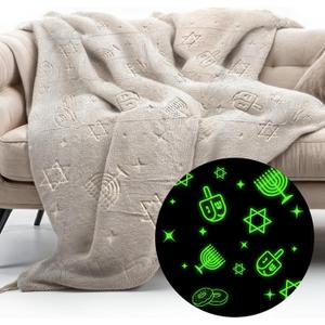 GUARDMAN Glow in The Dark Chanukah Blanket  Soft Flannel Throw with Menorah, Dreidels & Jewish Stars  Perfect Hanukkah Gift for Kids & Adults  Cozy, Plush, and Machine Washable  Holiday Blanket