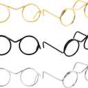 6pcs Mini Metal Doll Glasses, Small Eyewear Wire Rim Toy Glasses, Doll Making Round Dress up Eyeglasses Decorative Accessories for Dog Cat Costume Cosplay DIY Crafts- Black & Gold & Silver