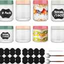 Lulonpon 8 Pack 10oz and16oz Mason Jars with Lids - Airtight Glass Storage Containers for Overnight Oats, Snacks & Meal Prep | Includes 16 Labels, 2 Spoons + Marker (Multicolor)