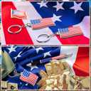 Qilery 250 Pcs Veterans Day Style American Flag Lapel Pins Ballpoint Pen Independence Day Flag Keychains Thank You Card Organza Gift Bag for Home School Office 4th of July Party Supplies