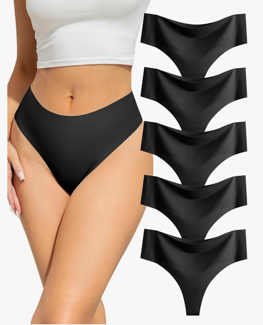 voenxe Seamless Women Underwear Thongs,High Waisted Ladies No Show Panties Line,Invisible Comfy Workout Undies,Soft,5-Pack Size S