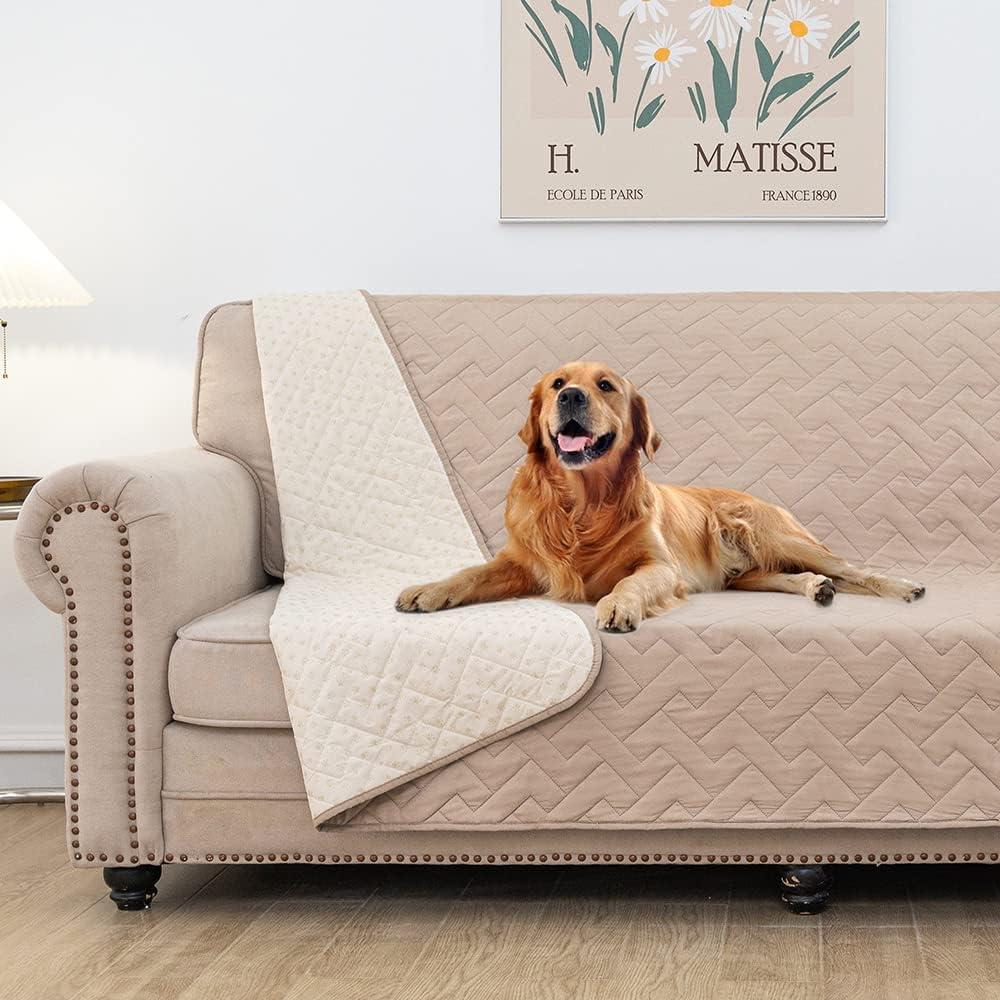 fuguitex Waterproof Dog Bed Cover Couch Cover for Pet Anti-Slip Cat Mat Pet Pad Blanket for Sofa Chair Recliner Bed Furniture Protrctor (50x80 Inch (Pack of 1), Beige)