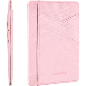 Minimalist Wallet Credit Card Holder Slim Wallet for Men Women, Soft Leather Front Pocket Wallet Small Compact Wallet Thin Card Case ID Window RFID Blocking Card Organizer Quick Access You Need (Pink)