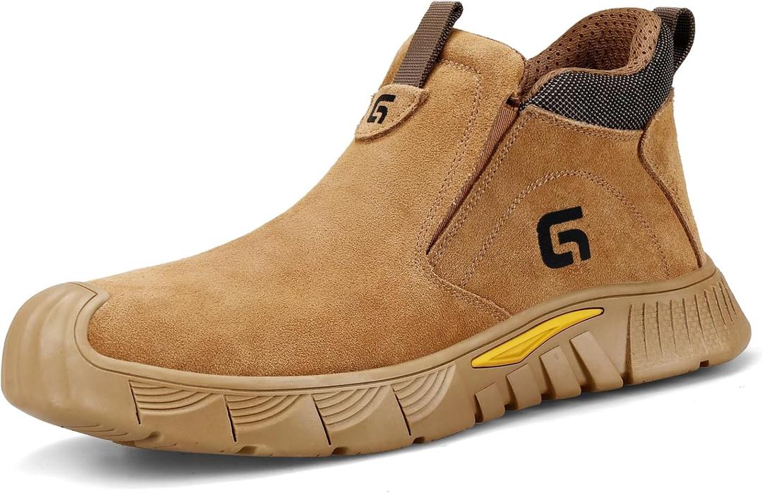 GLANOUDUN Welding Work Boots for Men Slip on Steel Toe Shoes for Men Indestructible Steel Toe Boots Welder Men's Working Shoes Fireproof Safety Footwear for Construction Men's Work & Safety Footwear (3005 Brown, 12)